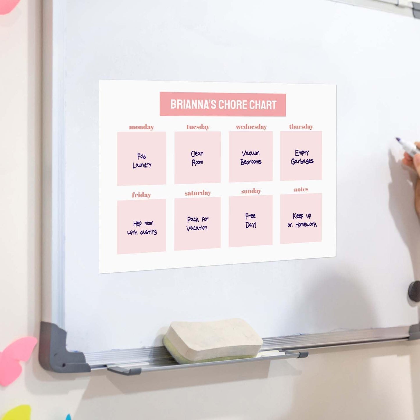 Personalized Pink Magnetic Weekly Calendar / 11" x 8.5" Trendy Task Tracking Custom Weekly Planner Magnet/Made In The USA