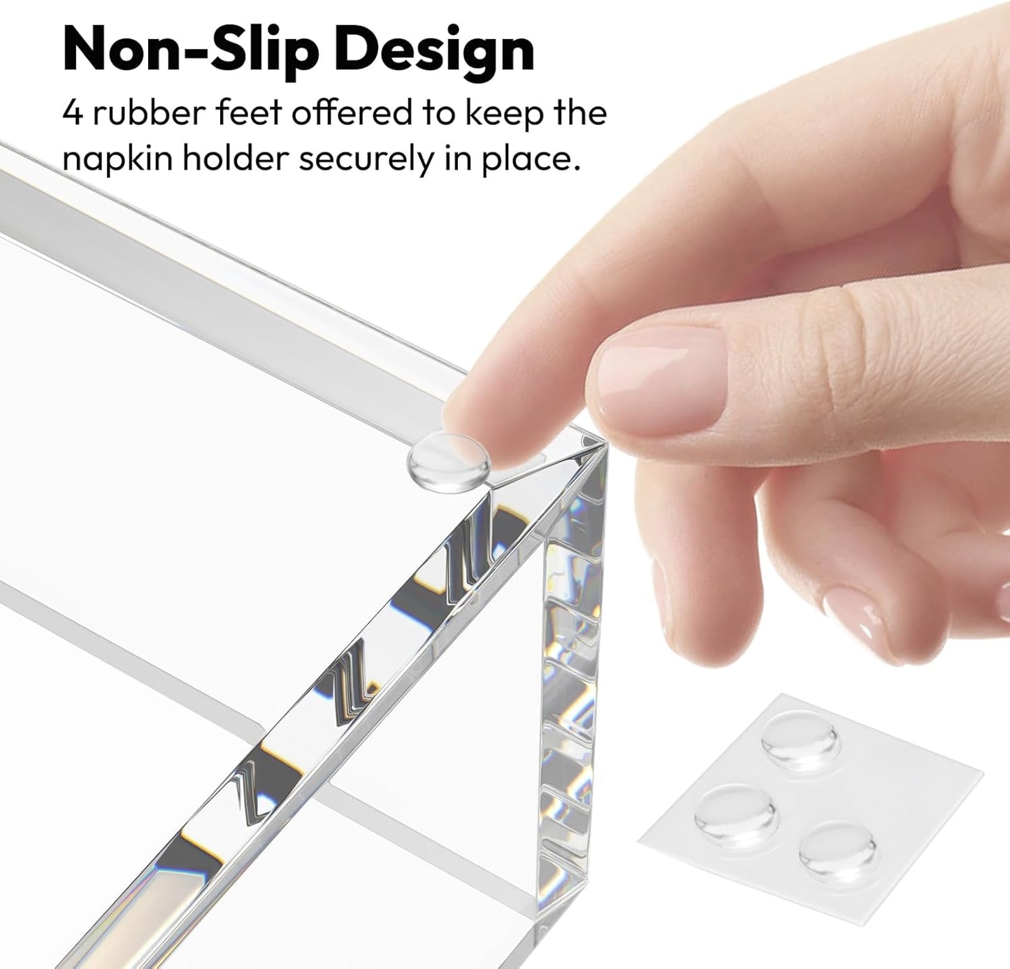 HIIMIEI Acrylic Napkin Holder for Table: Square Luncheon Napkin Tray, Flat Decorative Guest Towel Holder for Bathroom, Kitchen, Bar, Dinner, Party, 7.6 x 7.6 inches（Clear)