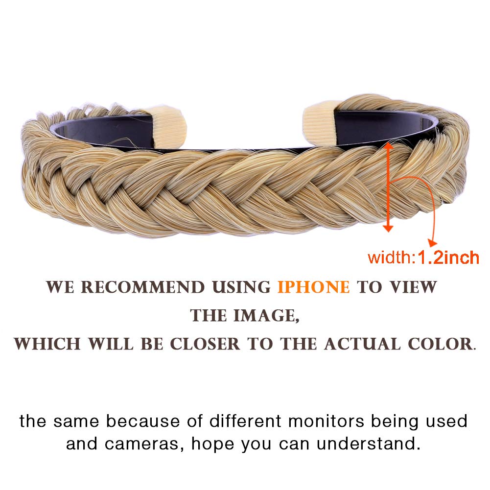 DIGUAN Width 0.9 inches Synthetic Hair Plaited Headband Braid With Teeth Hair Band Accessories for Women Girl (Sandy Blonde)