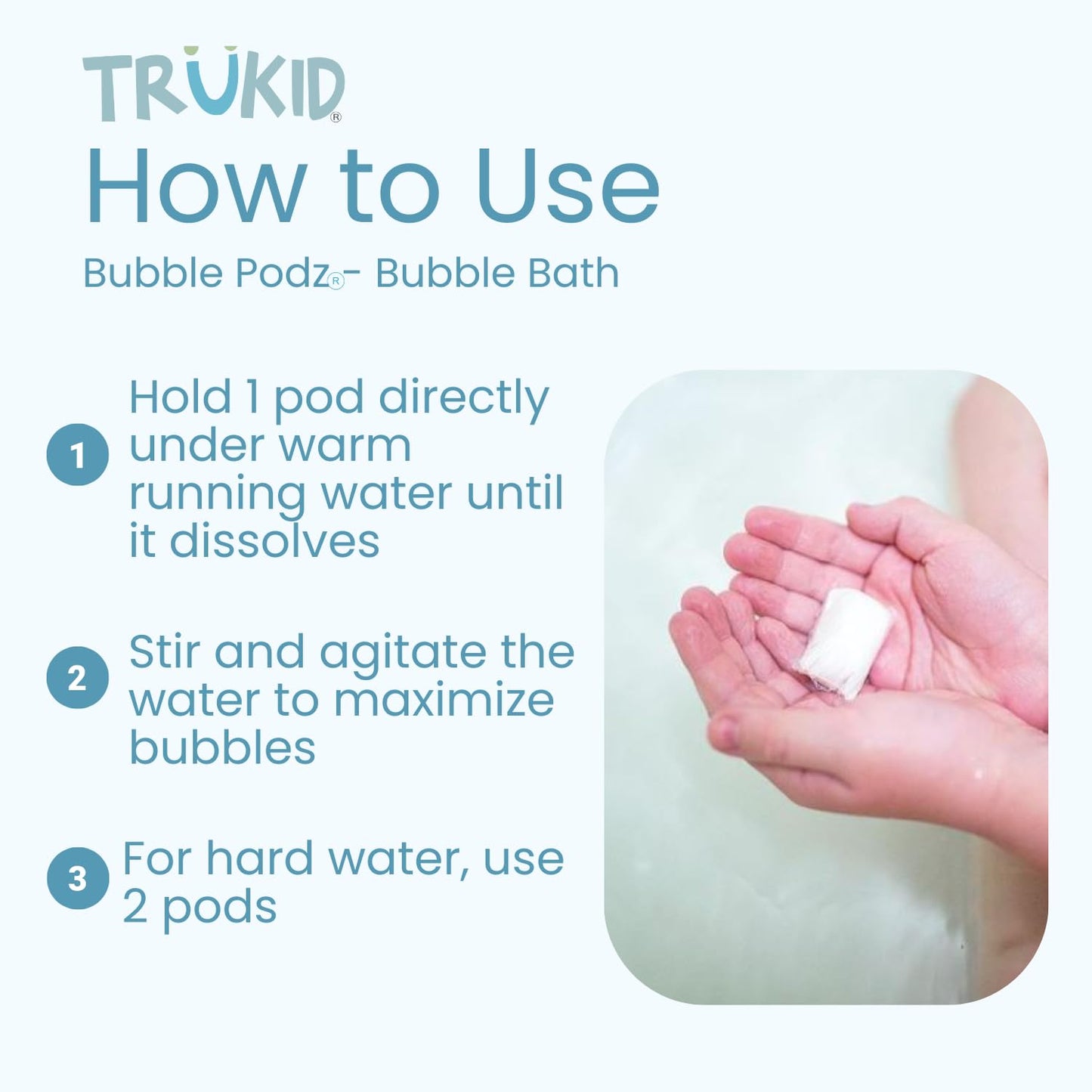 TruKid Bubble Podz Bubble Bath for Kids, Toddlers, & Babies, Tear Free Gentle & Refreshing Bath Bomb for Sensitive Skin with Natural Moisturizers, Non-Toxic, pH Balanced, Yumberry Scent (10 Podz)