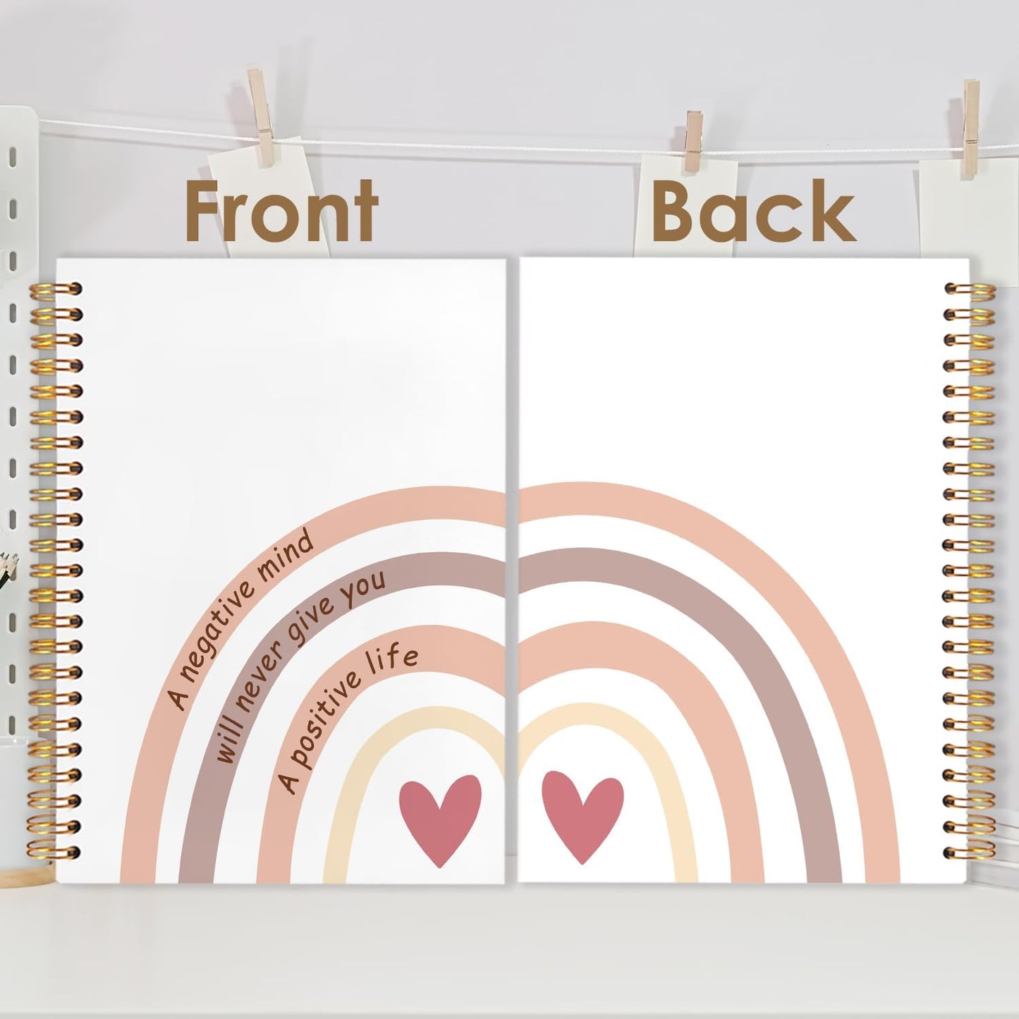 Boho Rainbow Inspirational Spiral Journal Notebook 5.5x8.3in, Affirmation Journal for Women, A Negative Mind Will Never Give You a Positive Life Motivational Notebooks for Note Taking