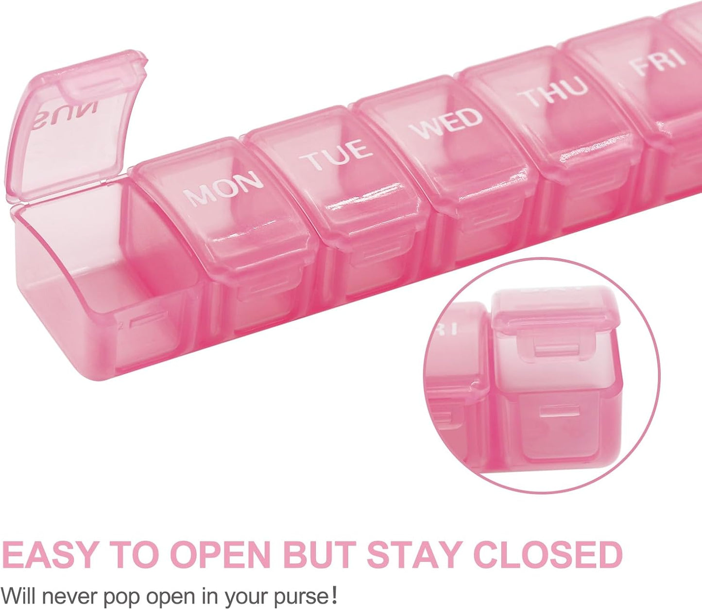 2 Packs Weekly Pill Organizer,Pocket Daily Pill Case Pill Box for Pills/Vitamin/Fish Oil/Supplements (Pink)