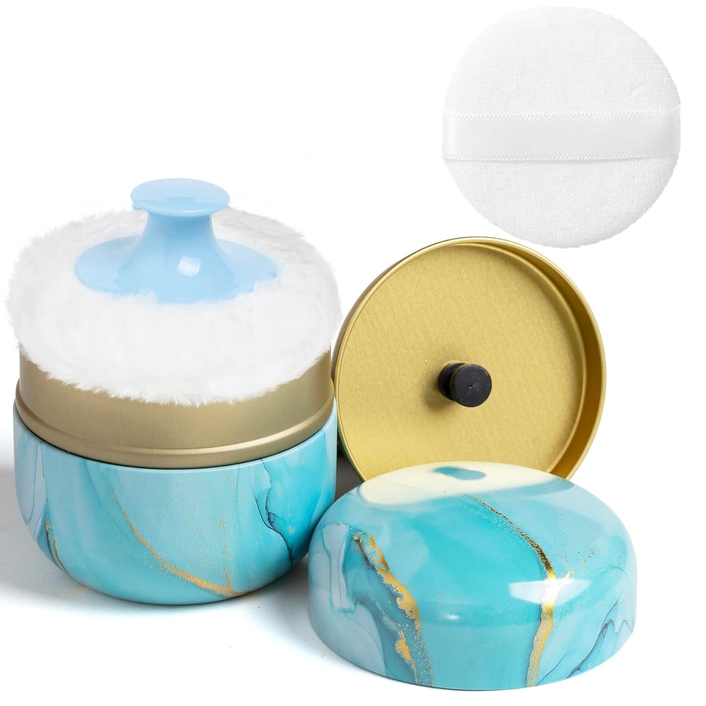Powder Puff and Powder Container for Body Dusting Powder Case with Puff for Baby and Women,Loose Powder Containers with Puff for Travel (Cyan1.0)
