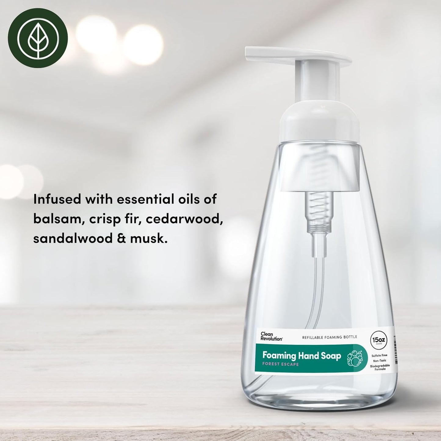 Clean Revolution Ready to Use Foaming Hand Soap| Three Pack | Jumbo 15oz Bottles | Gentle, Moisturizing & Eco-Friendly | Real Essential Oils | Forest Escape | 45 Total Fl Oz, Clear