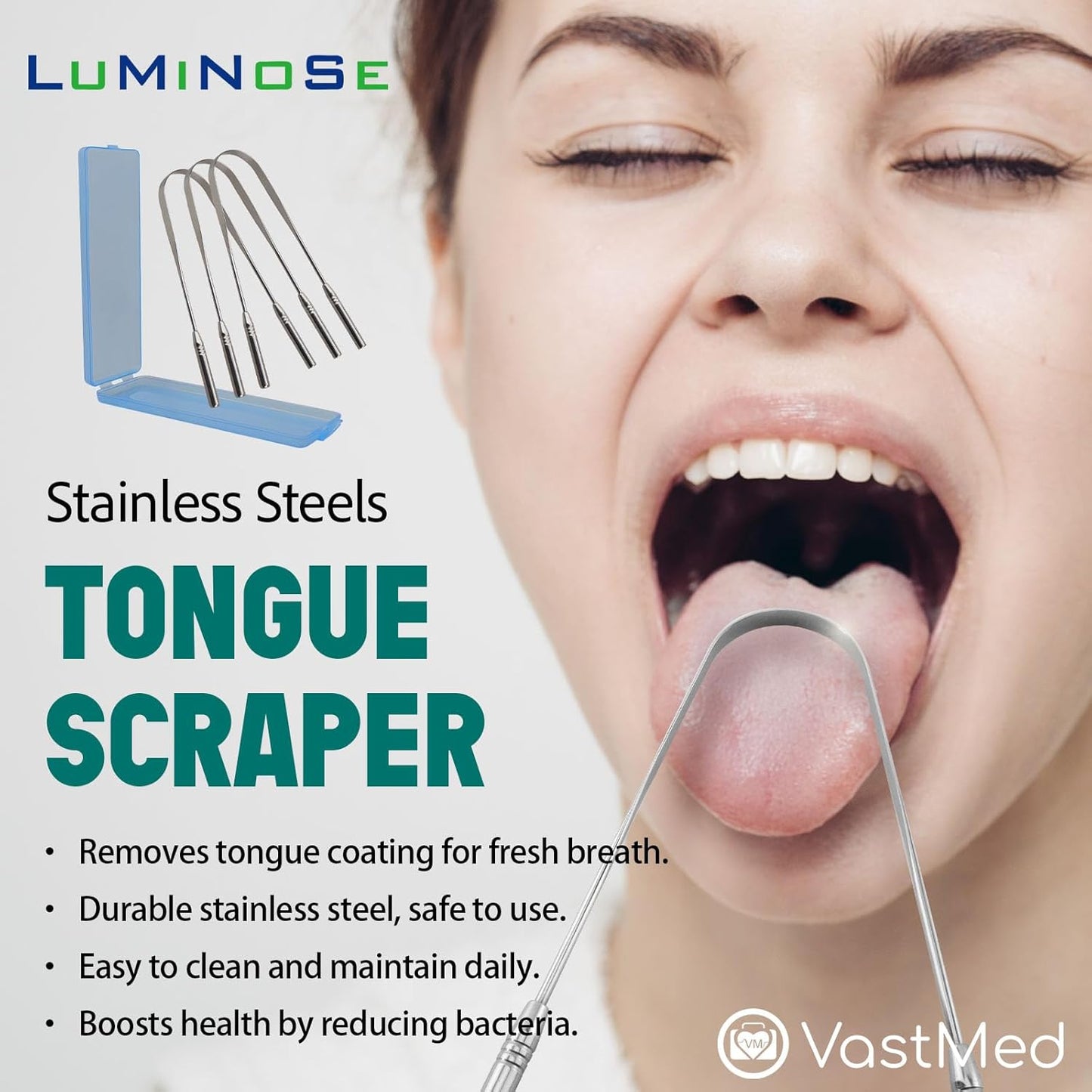 3 PCs Medical Grade Tongue Scraper by Vastmed | Stainless Steel Tongue Cleaner, Metal Tongue Scraper with Travel Bag | Tongue Scrubber for Bad Breath, Boost Oral Hygiene