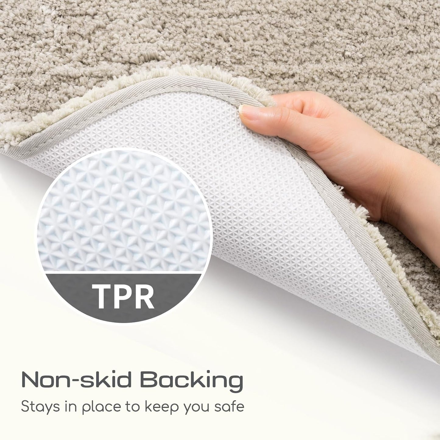 ROSMARUS Shaggy Bath Rugs for Bathroom Non Slip 17" X 24", Water Absorbent Bath Mat, Soft Shower Mat for Floor & Tub, Fluffy Plush Machine Washable, Beige