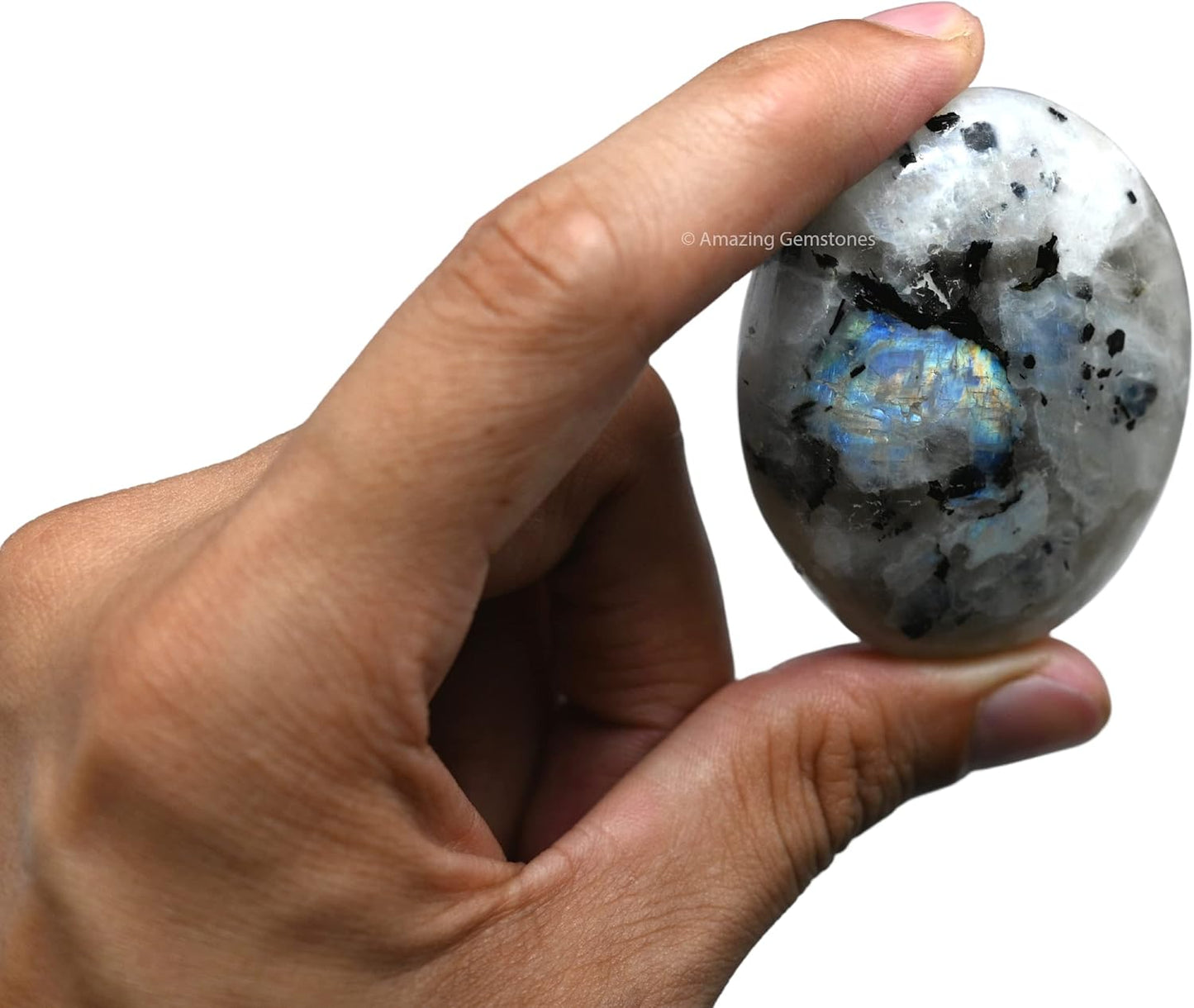 Amazing Gemstone Rainbow Moonstone Crystals and Healing Stones - Large Palm Stone Crystals Piedra - Crystal for Good Luck, Positive Energy, Meditation - Unique Stocking Stuffers Gifts for Women, Men