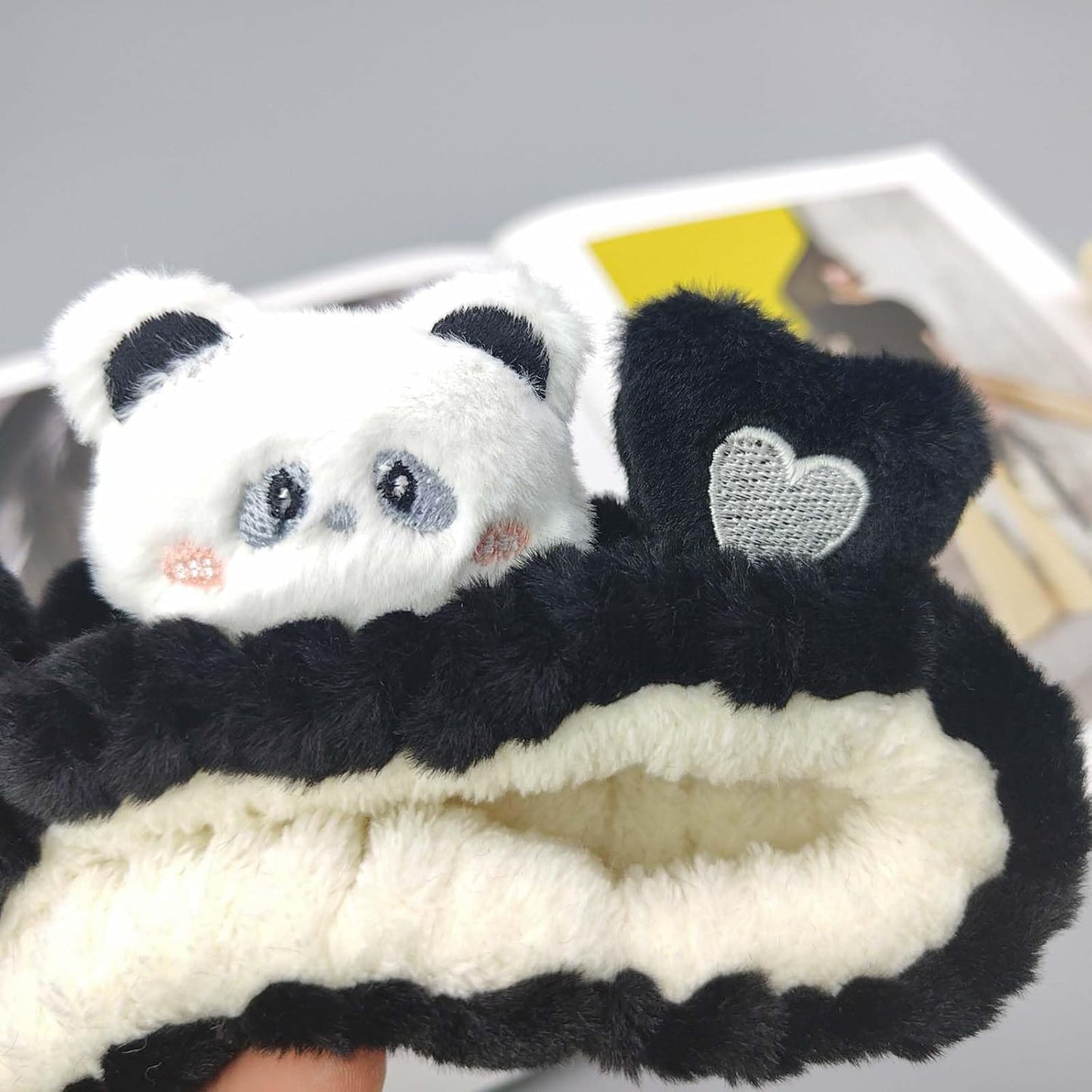 Kawaii Spa Headband，Cute Bear Headband for Women Skin Care, Makeup and Wash - Soft Microfiber Coral Fleece Towel Headband for Girls Hair（Black,Bear）