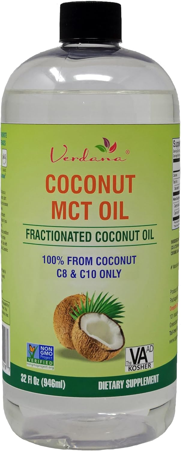 Verdana MCT Oil – 32 Fl Oz Dietary Supplement – 100% Coconut Derived, Fractionated, Food Grade – for Oil Pulling, Keto Coffee, Oral Rinse, Massage & Aromatherapy – Vegan, Non-GMO, Kosher