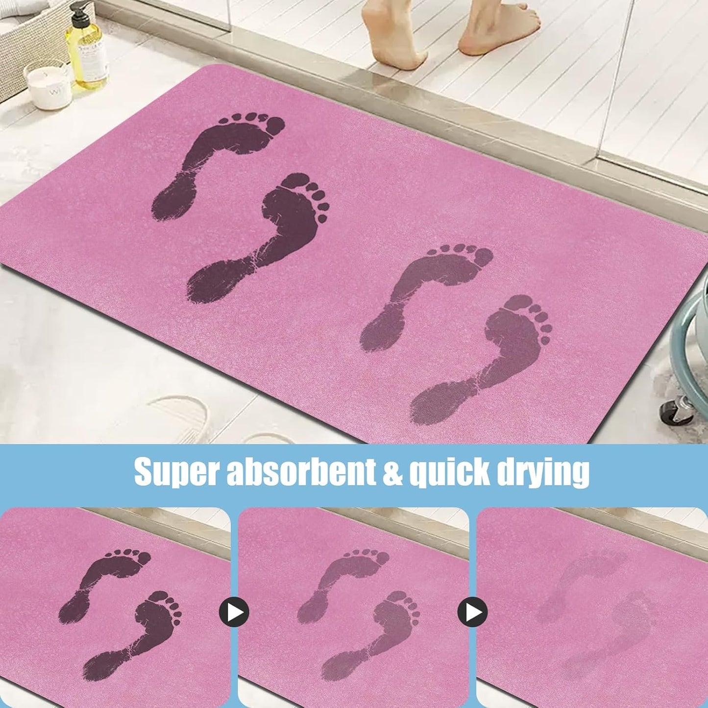 Diatomaceous Earth Bath mat Bathroom Rugs Super Absorbent Quick Dry Non Slip Bath Mat Thin Bathroom Floor Mats Fit Under Door-Shower Rug for in Front of Bathtub Shower, Pink, 15.7"*23.6"
