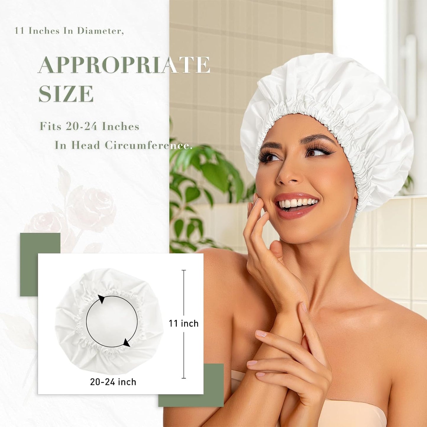 Reusable Shower Cap for Women, Large Waterproof Shower Bonnet Washable Elastic Band Bath Accessories Hair Hat for Long Hair, Braids(Black&White)