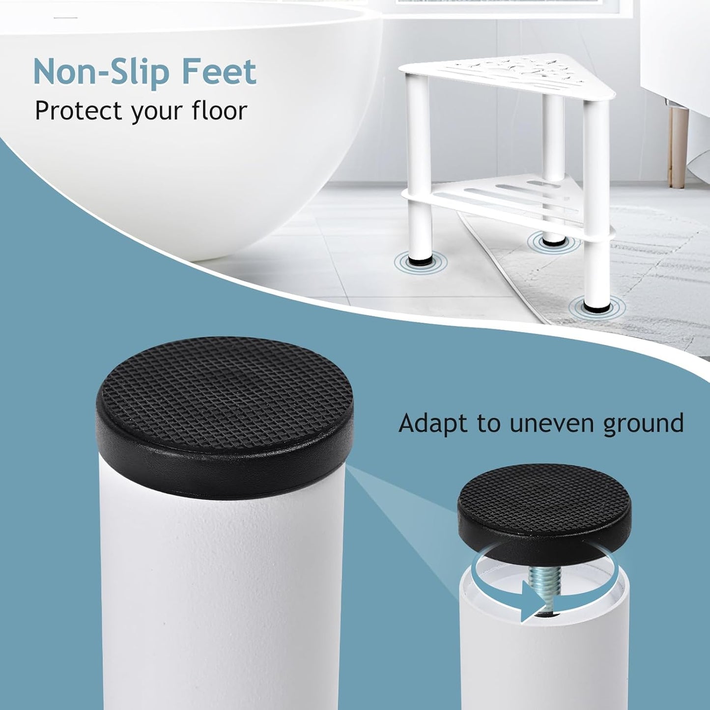 Corner Shower Stool for Shaving Legs - Metal Foot Rest Bench with Storage Shelf, Waterproof Non-Slip Chair for Bathroom Spa, White