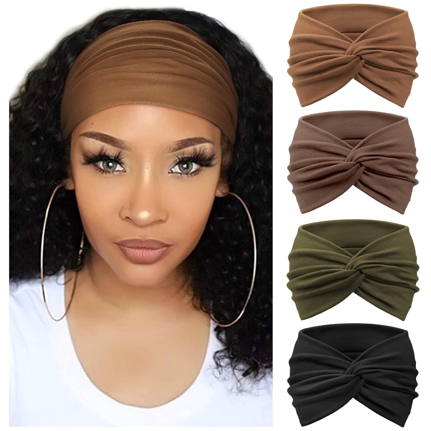 Extra Wide Headbands for Women Large Turban Headband Non Slip Boho Elastic Hairband Hair Twisted Knot Head Bands Accessories