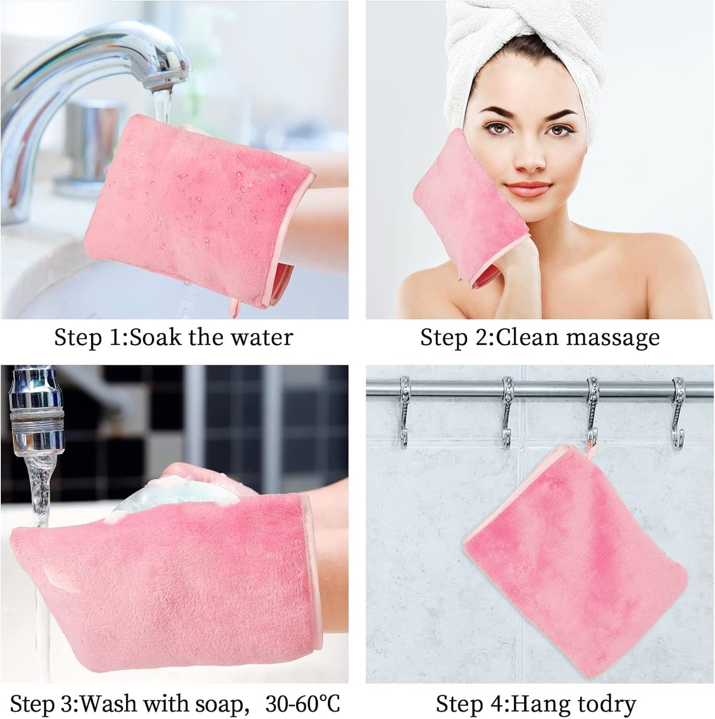 PHOGARY 10 PCS Microfiber Body Wash Mitts, Flannel Soft Face Mitten, Bath Spa Cloth, Reusable Makeup Remover Mitt Gloves, European Style Wash Cloth, 6×8inch, 10 Colors
