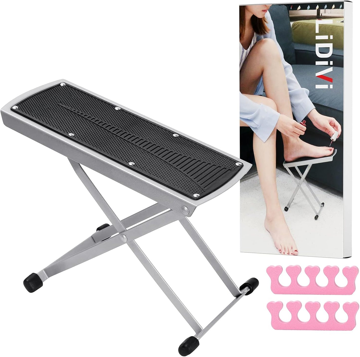 Pedicure Foot Rest, Adjustable Foot Stand with Non-Slip, Toe Separator - Easy at Home, No More Bending or Stretching, Beauty Pedicure Kit (Black)