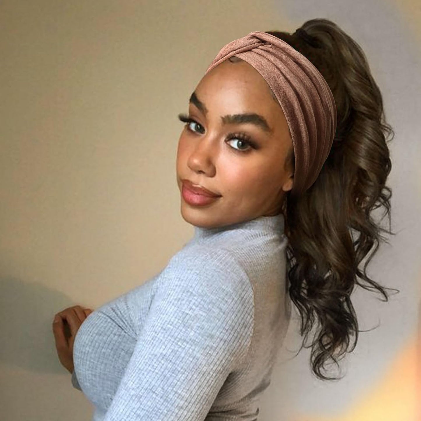 DRESHOW Extra Wide Headbands for Women Cotton Turban Knotted Bandana Head Bands Non Slip Boho Hair Accessories for Sports & Yoga