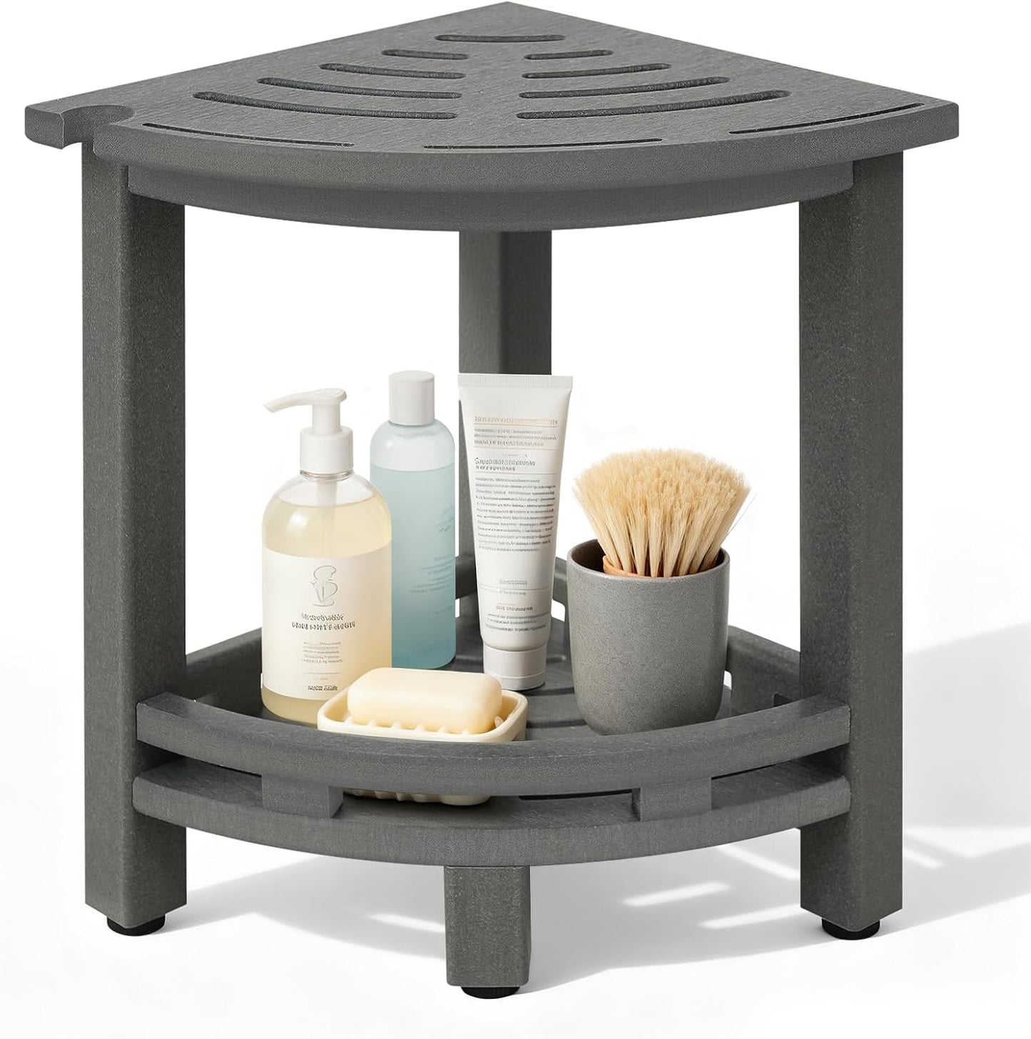 HDPE Corner Shower Stool for Shaving Legs, Waterproof Shower Stool with Storage Shelf for Bathroom,Grey
