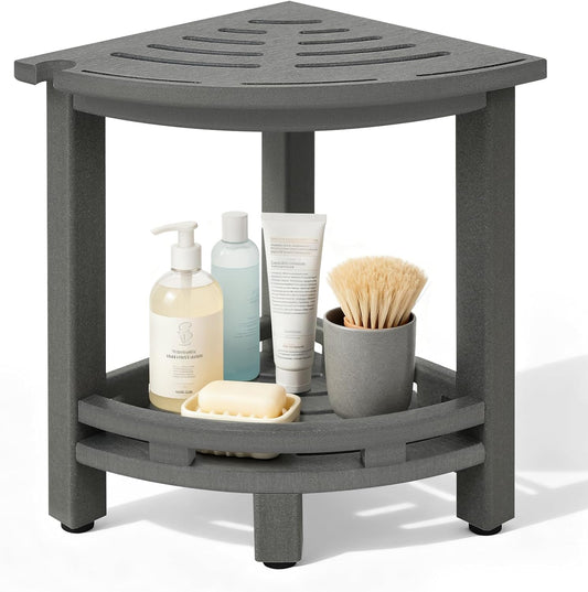 HDPE Corner Shower Stool for Shaving Legs, Waterproof Shower Stool with Storage Shelf for Bathroom,Grey