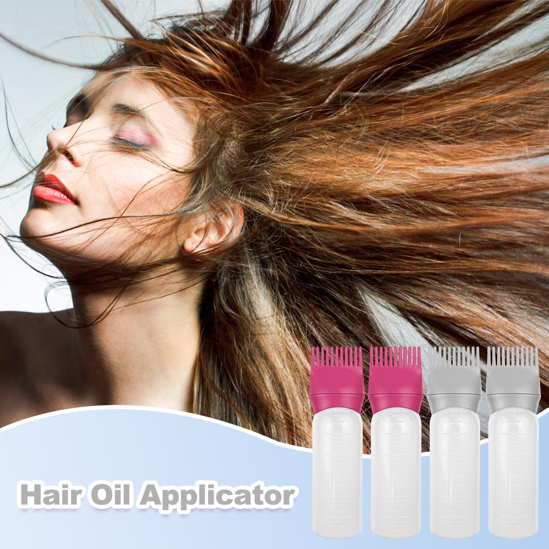 ELANE 4 Pcs Root Comb Applicator Bottle, 6oz, Grey+Red, Perfect for Home, Salon, Travel, Camping, Hair Care, Salon Competitions