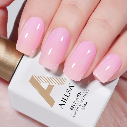 AILLSA Baby Pink Gel Nail Polish Lilac Whisper Jelly Gel Polish Sheer Light Neutral Translucent Nude Gel Polish Long Lasting Color Soak Off U V Gel for French Manicure Nail Art at Home 0.51 Oz