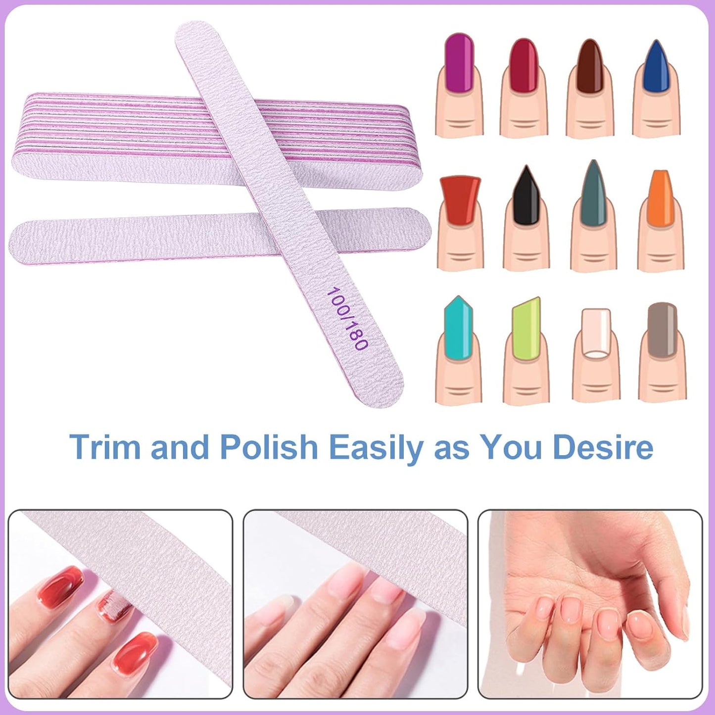 Nail File and Buffer Set (16 Pack), Nail File Kit Professional Nail Files & Buffers Manicure Supplies Filer Buffer for Natural Nails, 100/180 Grit 7 Way Nail Filing Polishing Buffer for Nail Care