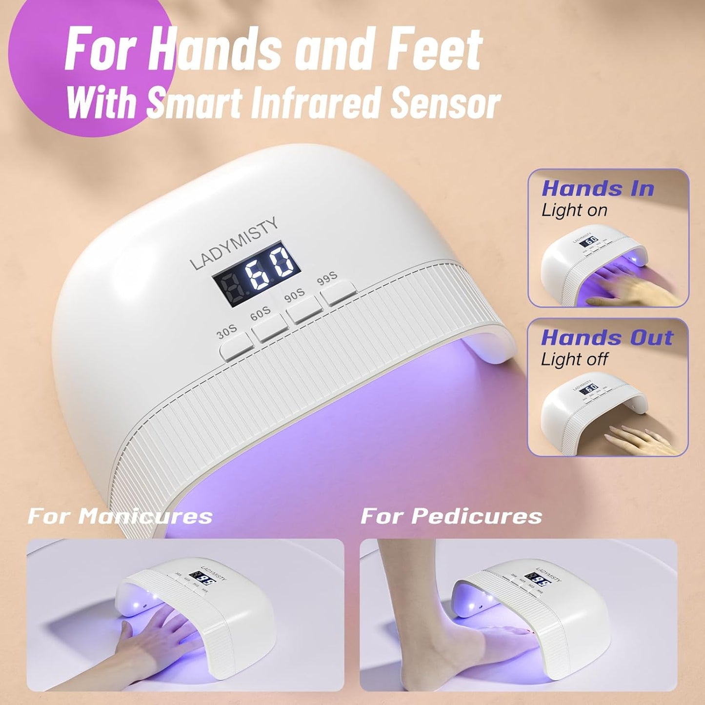 UV Nail Lamp - Fast Drying, UV Light for Gel Nails with 30 Dual Lamp Beads, 4 Timer, LCD Display, Energy Efficient LED Nail Light for Home & Salon