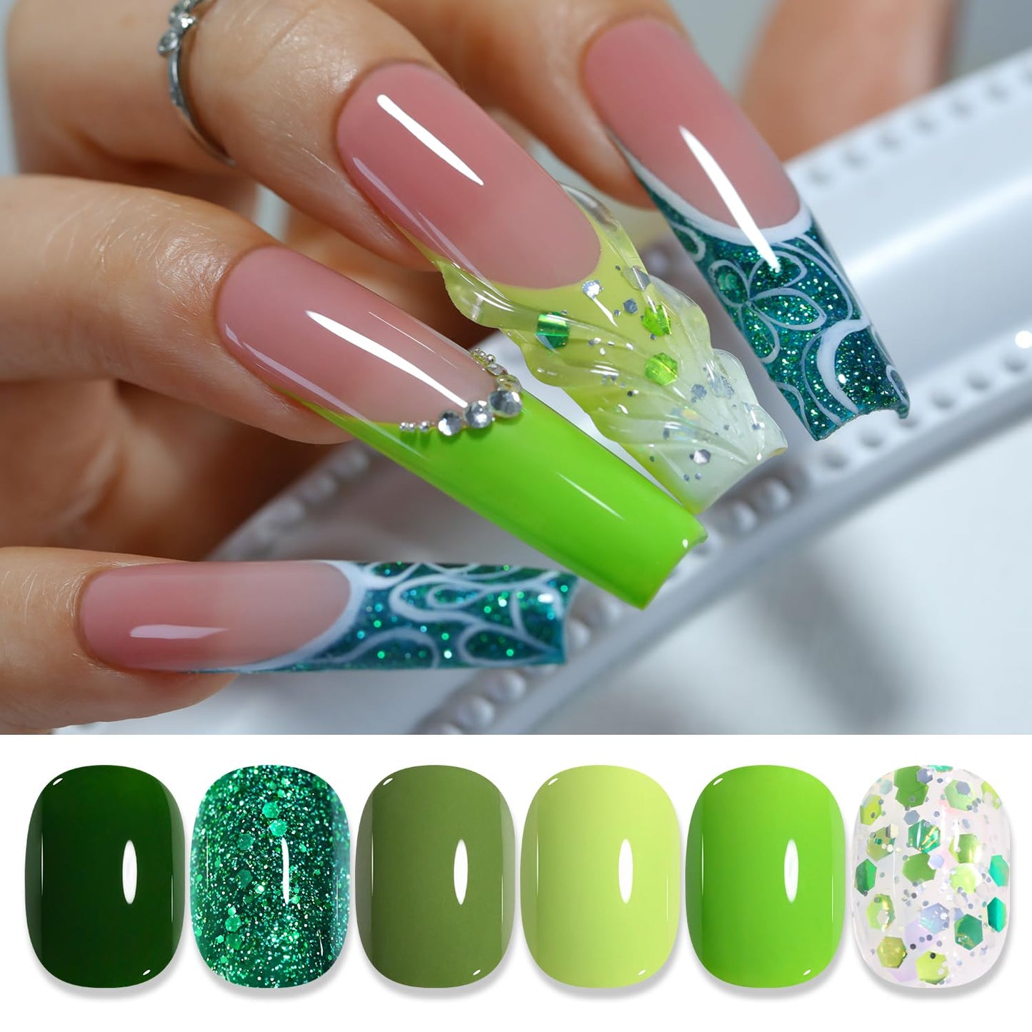 Double Rhythm Gel Nail Polish Set of 6 Colors Baby Light Pastel Milky Nail Polish Starter Kit Art DIY Salon Home (Sage Dark Deep Lime Green Olive,Kit 18)