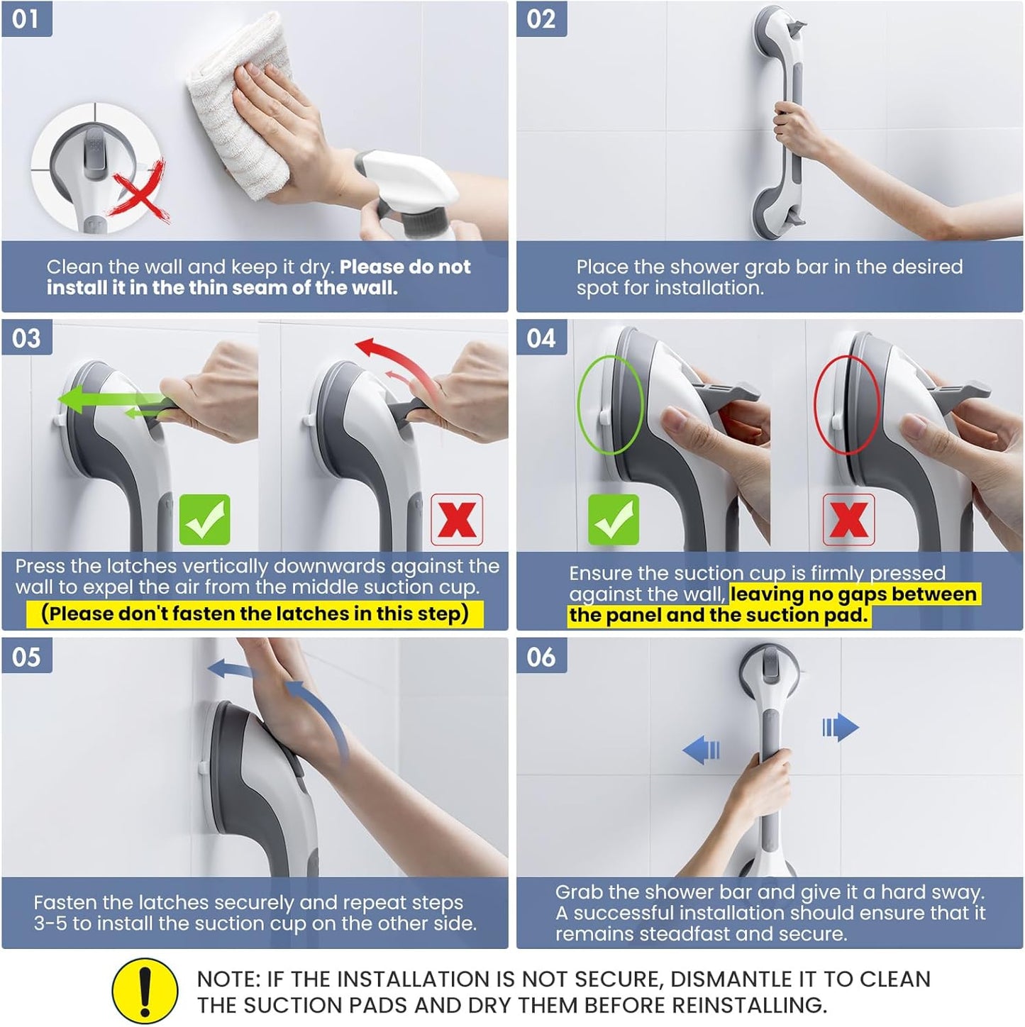 Grab Bars for Bathtubs and Showers 2 Pack Shower Handle, Heavy Duty Suction Grab Bar Bath Handrails for Seniors and Elderly, Bathroom Safety Grip No Drilling Waterproof Removable, Black