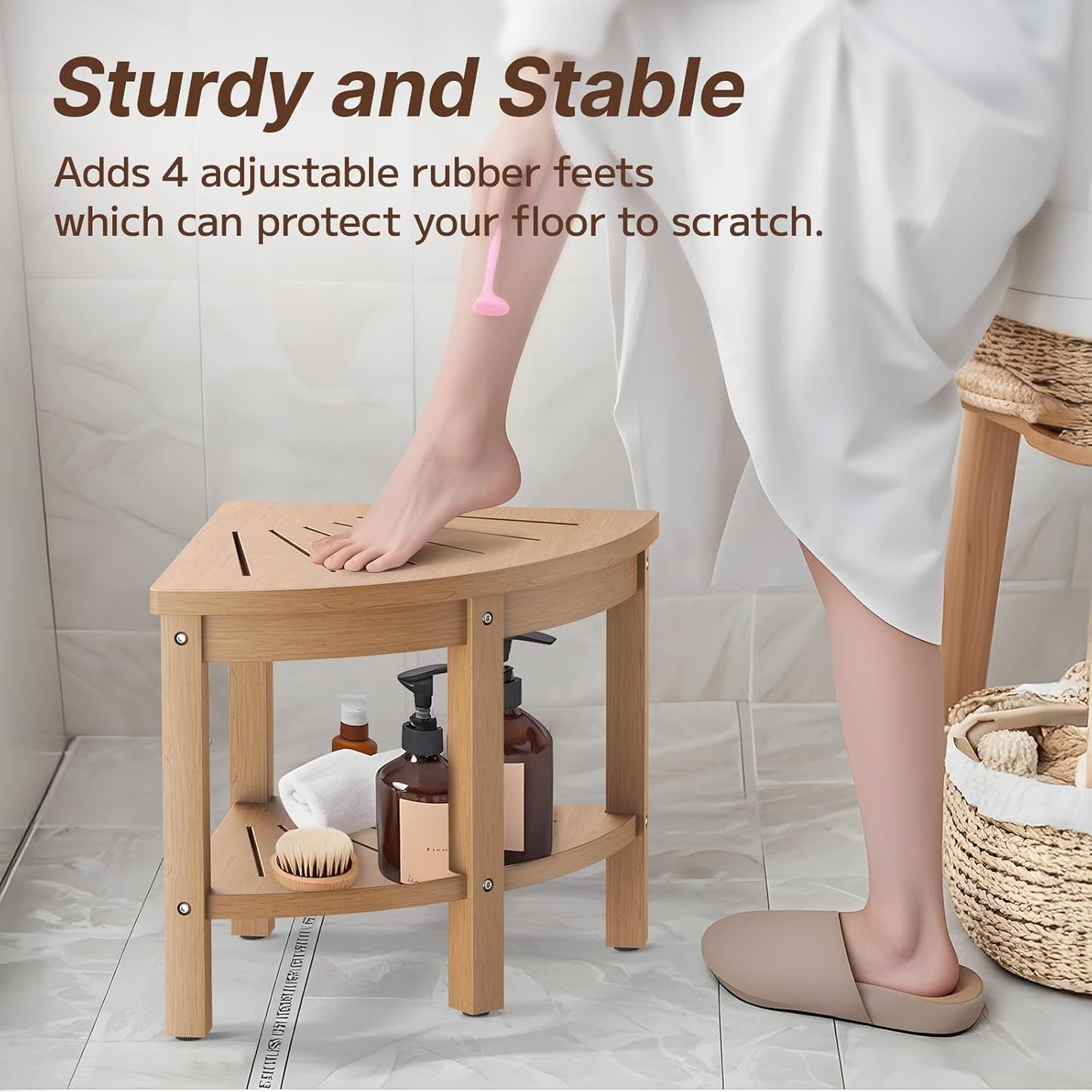 Shower Stool for Inside Shower, Corner Shower Stool, Shower Bench Seat with Storage Shelf for Shaving Legs Plastic Spa Bath Step Foot Rest for Bathroom Small Place