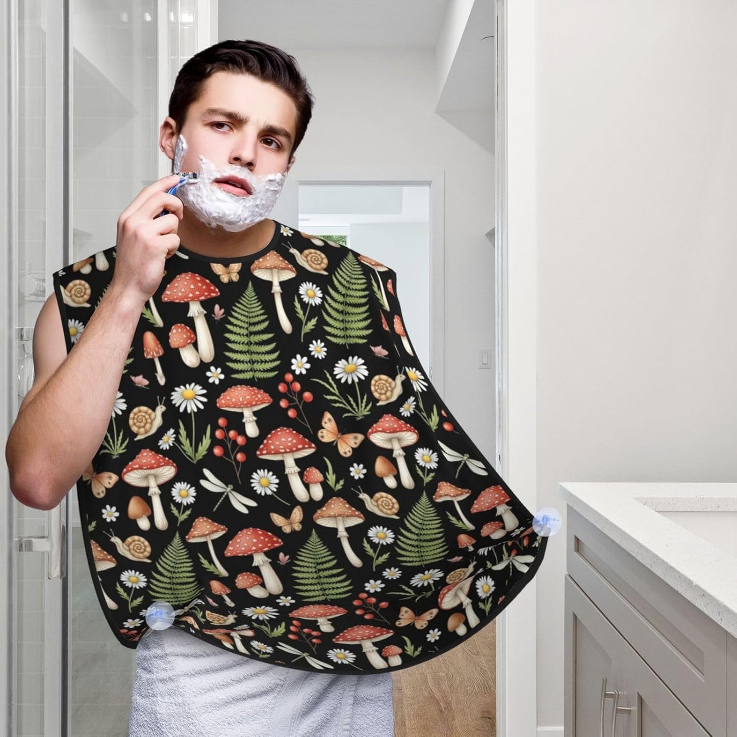 Men's Beard Maintenance Apron, Waterproof & Easy Clean, Witchy Mystery Vintage Magic Mushrooms Fall Leaf Floral