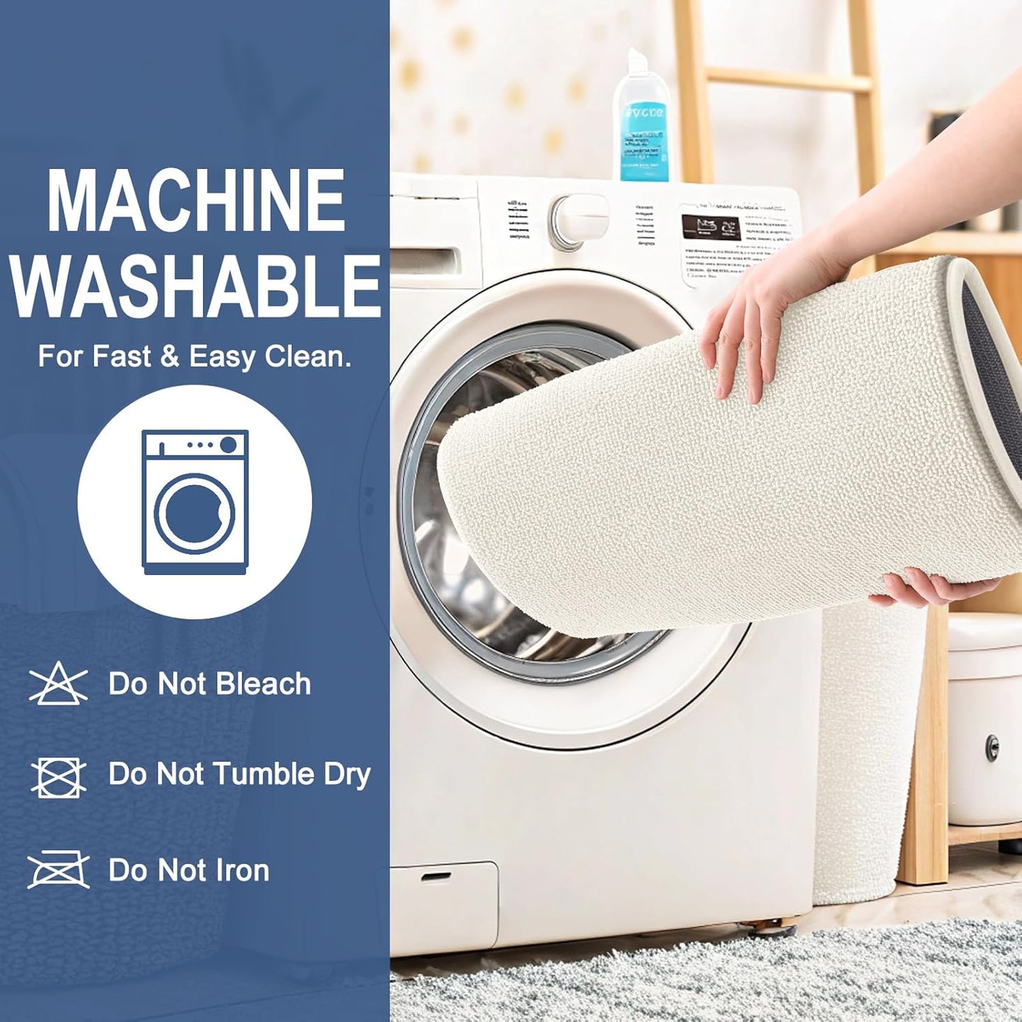 OLANLY Thick Memory Foam Bath Mat Rug 47x17, Extra Soft Absorbent Bathroom Rug, Quick Dry Bath Mats, Non-Slip, Machine Washable Carpet for Bathroom, Tub and Shower, Home Decor Accessories, Ivory