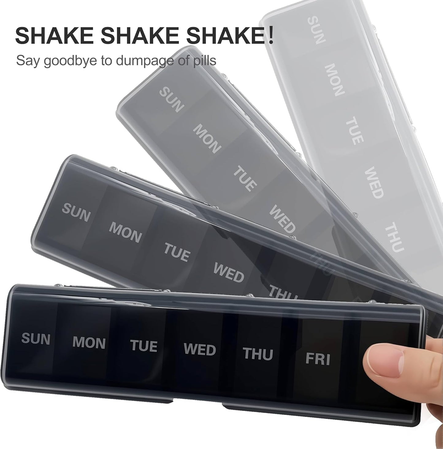 Silicone Weekly Pill Organizer 7 Day, Arthritis-Friendly Medicine Box Daily Pill Box, Large Medicine Case with Shell, Compact Travel Pill Container for Pill, Vitamin, & Fish Oil (Black)