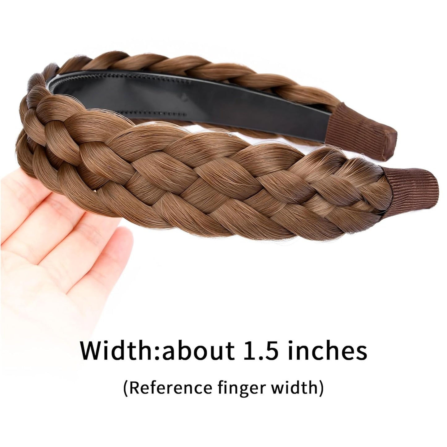 DIGUAN Width 1.5 inches Synthetic Hair Plaited Headband Braid With Teeth Hair Band Accessories for Women Girl(W-Medium Brown)