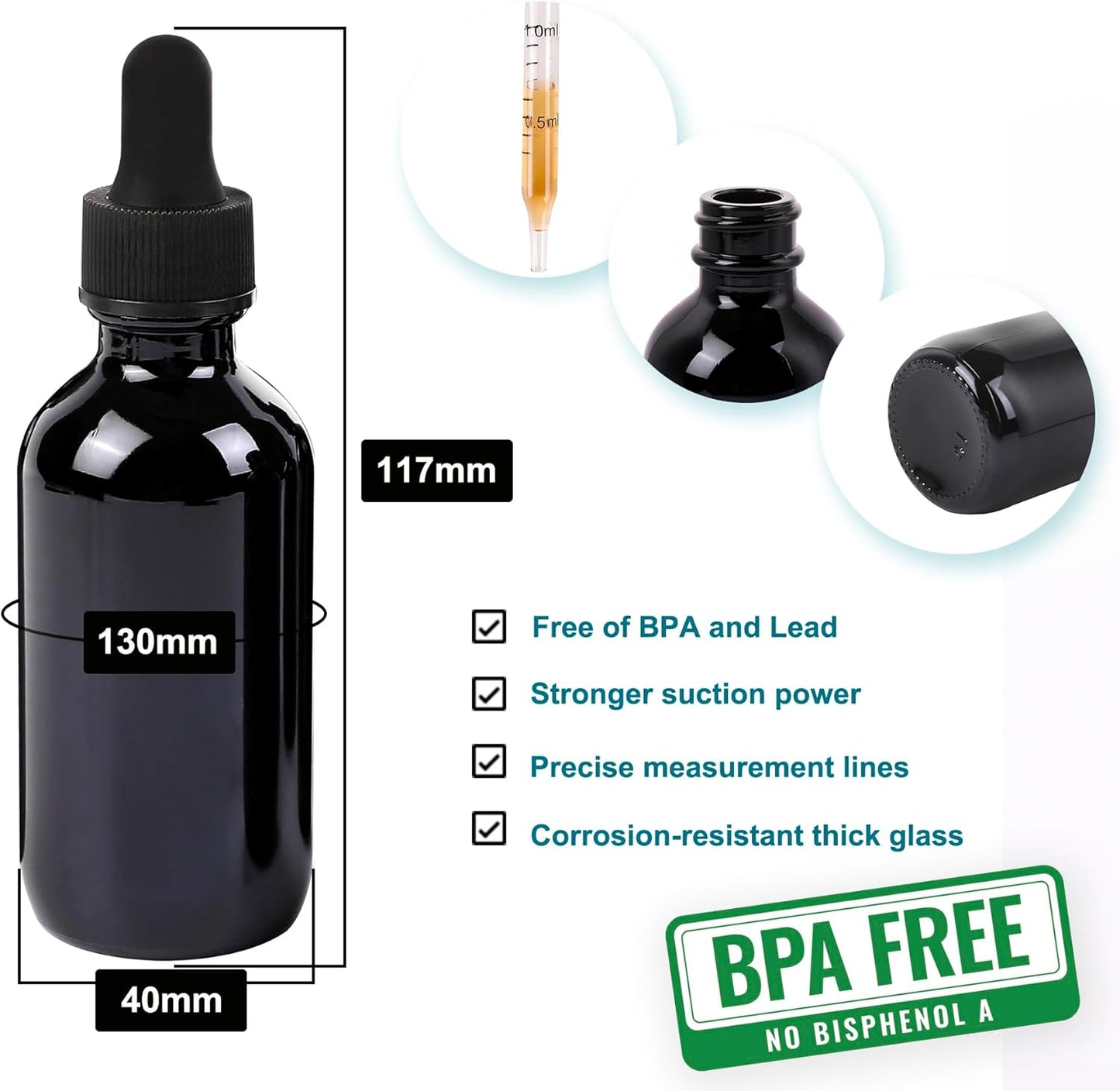 2oz Glass Dropper Bottle,Preety Texture Tincture Bottles with Precise Scales Eye Droppe,for All Kinds Of Mixed Liquids,Leak-Proof Design for Easy Travel (Black-24Pack)