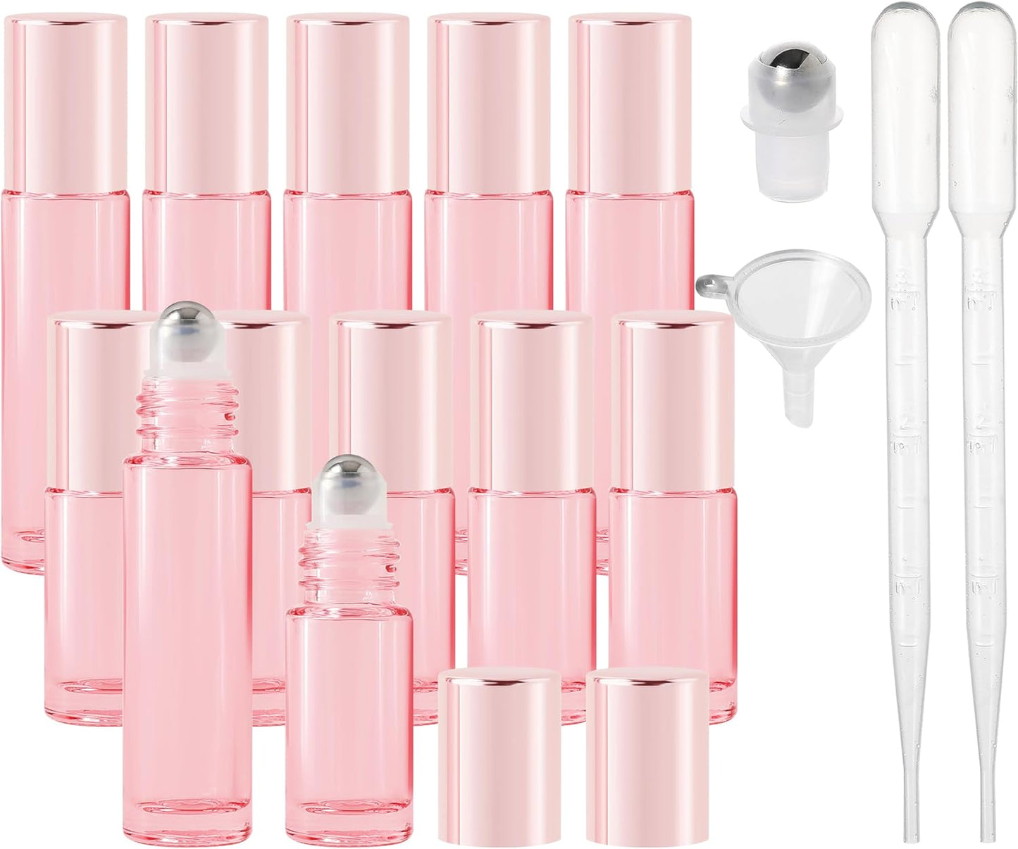 Essential Oil Roller Bottles, 12PCS (10ml & 5ml) Glass Perfume Roller Bottles with Funnel Opener and Dropper Beauty and Personal Care Tools
