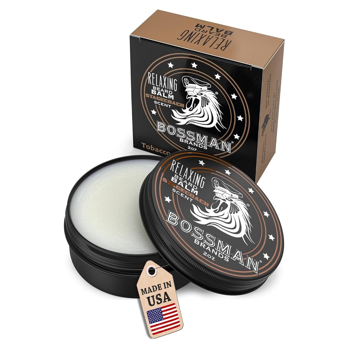 Bossman Relaxing Beard Balm for Men (Stagecoach Scent) – Tames, Relaxes, Thickens & Softens for Ultimate Beard Care – Made in USA