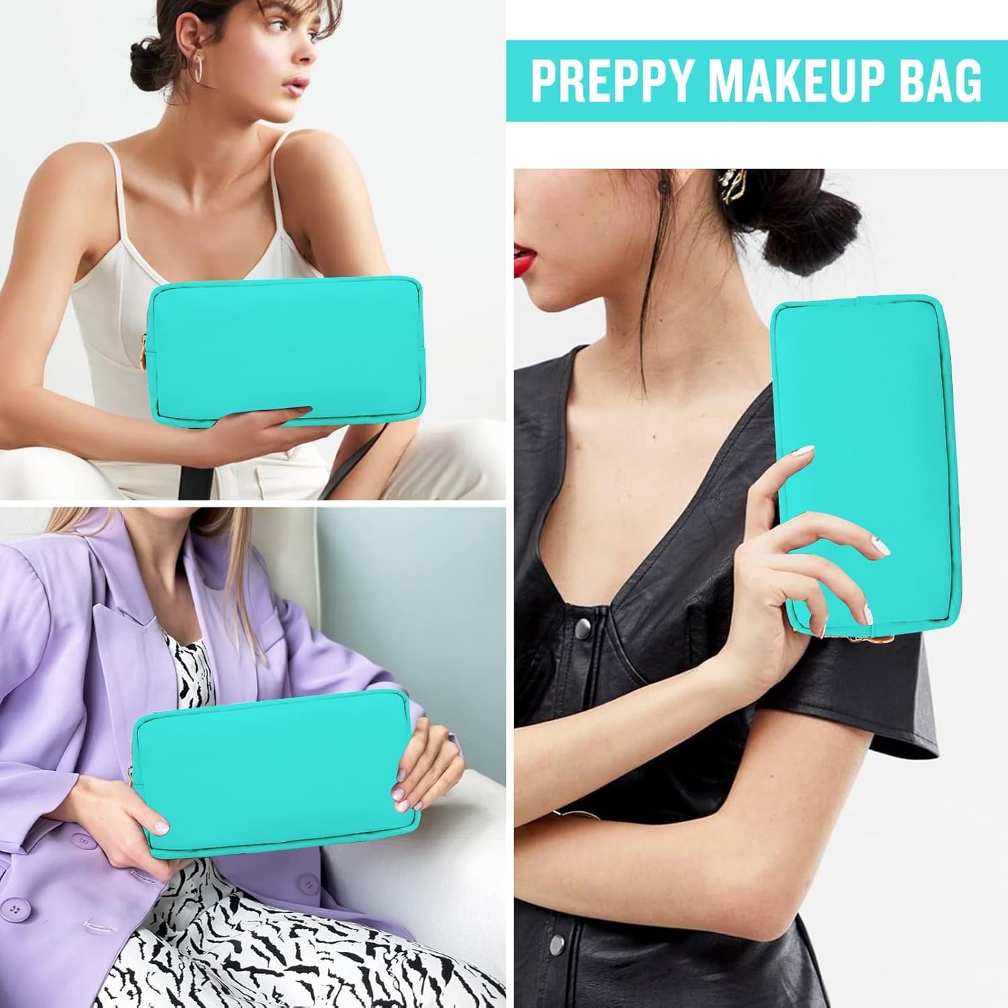 Nylon Small Makeup Bag for Purse, Cute Preppy Makeup Bag Cosmetic Zipper Pouch Purse, Waterproof Portable Travel Toiletry Bag Coin Pouch Clutch Makeup Brush Bag Organizer Storage for Women Girls(Mint)