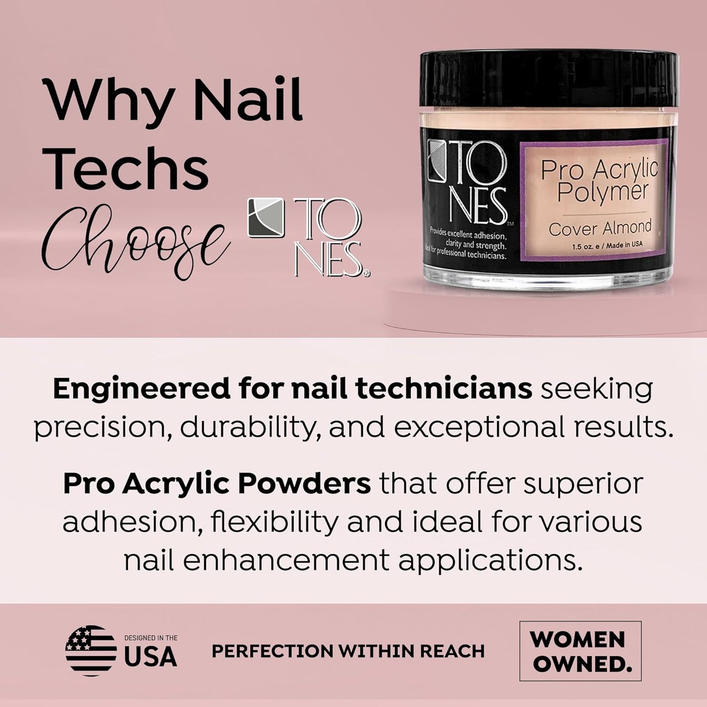 Tones Pro Acrylic Nail Powder, Cover Almond (Soft Nude Beige), (3.5 Fl Oz) - Long-Lasting & Non-Yellowing Polymer for Salon Quality Nail Extensions & 3D Art