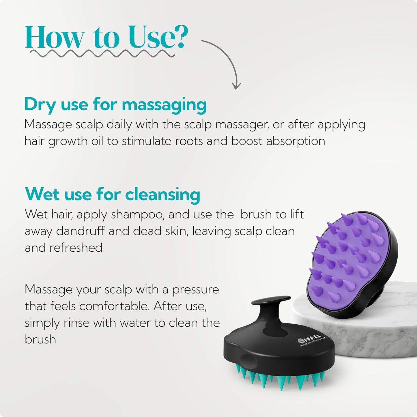 HEETA Hair Scalp Massager Shampoo Brush 2 Pack, Soft Silicone Bristles to Remove Dandruff, Waterproof Hair Scrubber for Both Wet Dry Use, Suitable for Men & Women (Turquoise & Purple)