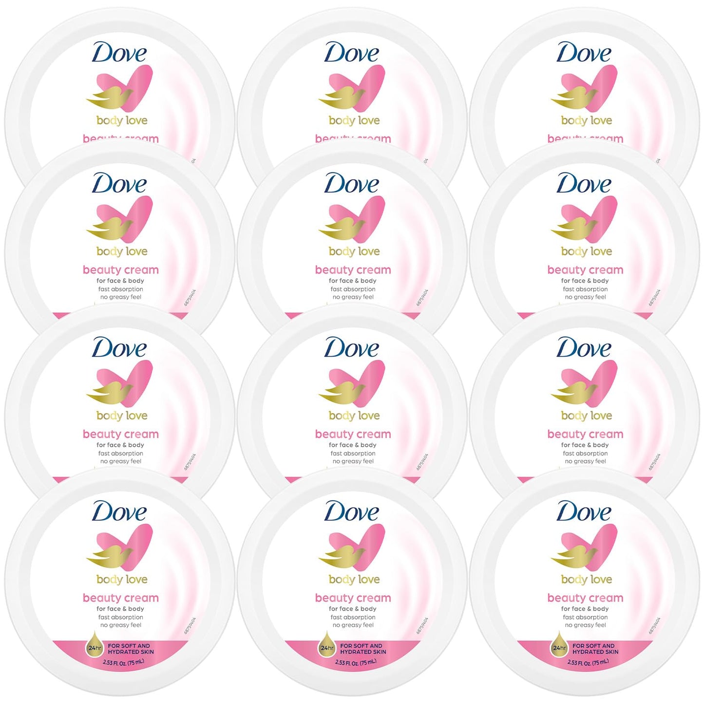 Dove Lotion, Beauty Cream - Light, Fast-Absorbing Face and Body Cream for Normal to Dry Skin, 24-Hour Moisture, Travel Size, 2.53 Fl Oz (Pack of 12)