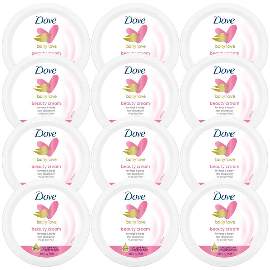 Dove Lotion, Beauty Cream - Light, Fast-Absorbing Face and Body Cream for Normal to Dry Skin, 24-Hour Moisture, Travel Size, 2.53 Fl Oz (Pack of 12)