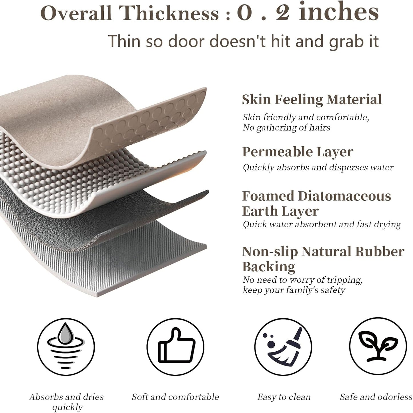 Diatomaceous Earth Bath mat Super Absorbent Bath Mat Non Slip Fast Drying Shower Rugs Stone Bath Mat for Bathroom Thin Bathroom Floor Mats Fit Under Door, Machine Washable, 17" x 27.5", Taupe