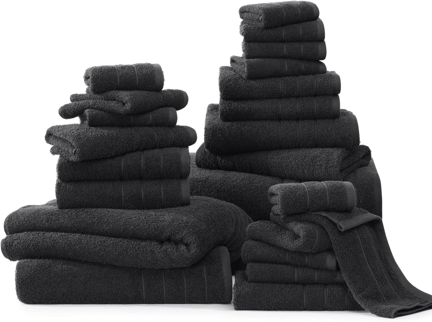 Casa Platino Cotton Towel Set 24 Pc – Quick Dry, Pre-Shrunk, Soft Ring Spun Towels for Bathroom, Large Bath Sheets to Washcloths, Machine Washable, Great Gift Set – Black
