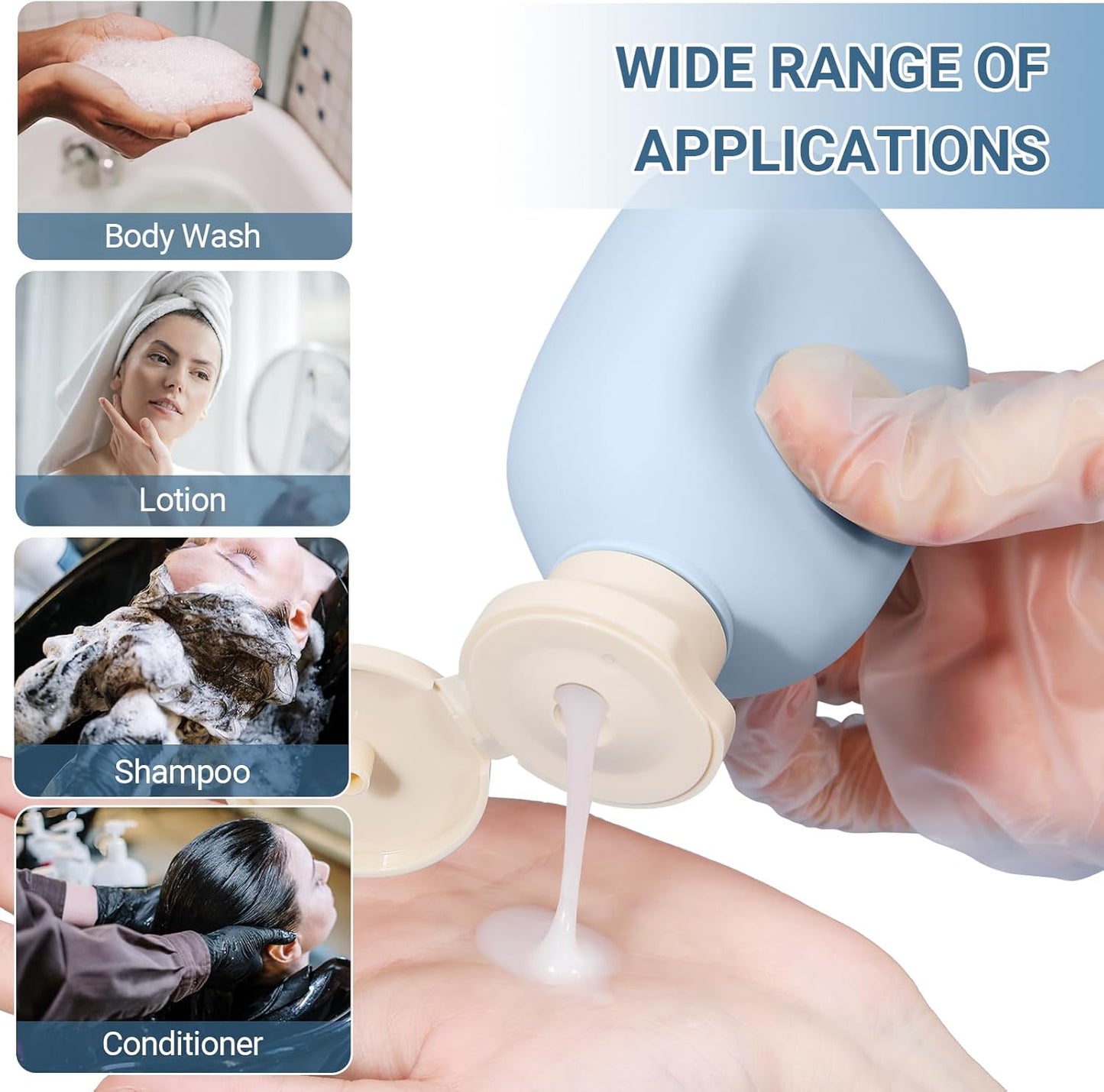 3.4 oz Travel Bottles, Empty Plastic Squeeze Containers With Flip Cap for Toiletries, Leakage-proof Essentials Conditioner (4 Pack, Blue)