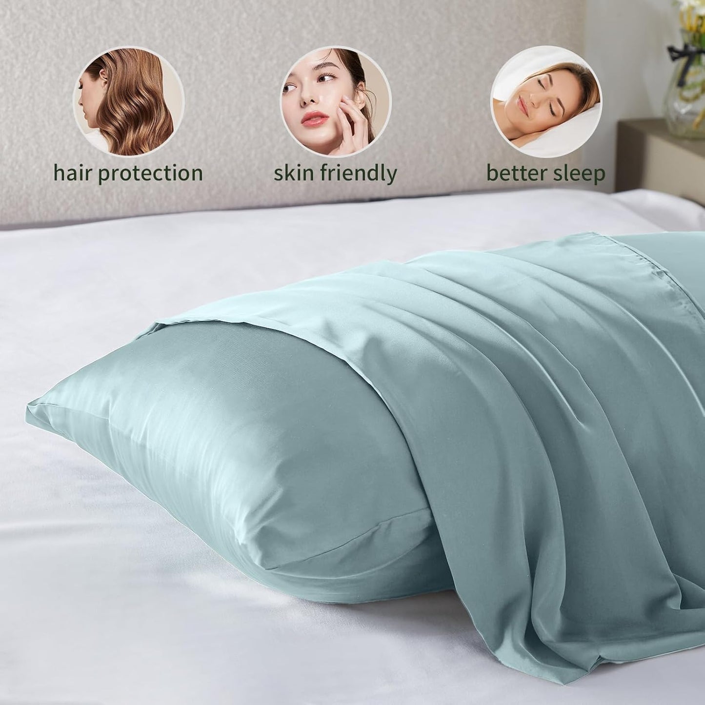 Silk Body Pillow Cover Pillow Pillowcase for Body Pillow Soft Pillow Covers Pillow Case Mulberry Silk Pillowcase for Sleep(Haze Blue,20"X 54",1pc)