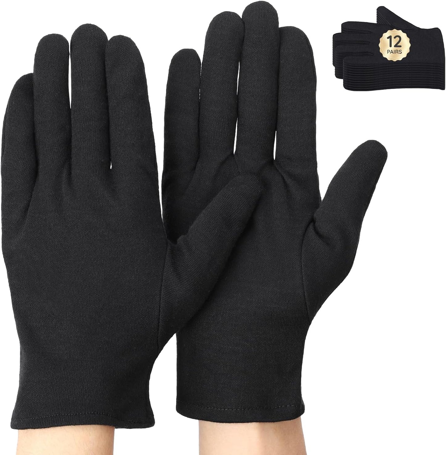 Segbeauty 24 Counts Black Moisturizing Hand Gloves for Men, 12 Pairs Cotton Gloves for Dry Hands Overnight, Sleeping Spa Moisture Glove, Soft Lotion Sleep Glove for Handling Coin Jewelry Extra Large