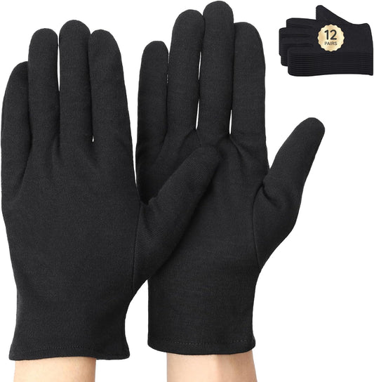 Segbeauty 24 Counts Black Moisturizing Hand Gloves for Men, 12 Pairs Cotton Gloves for Dry Hands Overnight, Sleeping Spa Moisture Glove, Soft Lotion Sleep Glove for Handling Coin Jewelry Extra Large