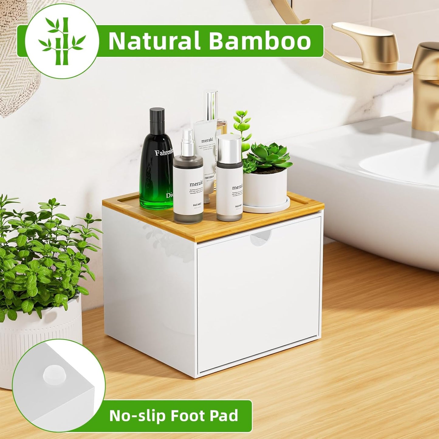 VITVITI Drawer Disposable Face Towel Holder Box, Acrylic Facial Towel Container for XL Clean Skin Club, Large Disposable Face Towels Storage with Bamboo Lid, for Bathroom, Vanity Makeup, White