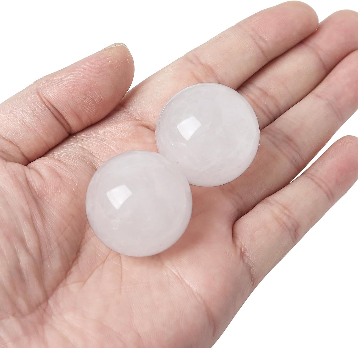 Hand Exercise Balls 30mm for Women - Set of 2 Natural Crystal Stone Spheres - Finger Joint Relief & Stress Relax, Perfect Size for Women's Hands, Rock Quartz