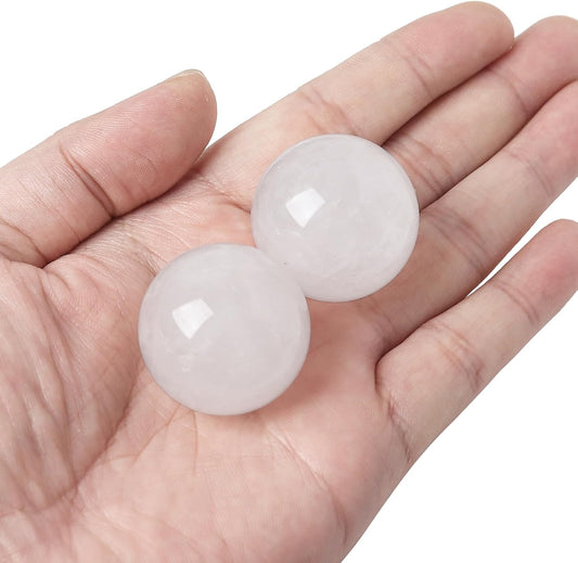 Hand Exercise Balls 30mm for Women - Set of 2 Natural Crystal Stone Spheres - Finger Joint Relief & Stress Relax, Perfect Size for Women's Hands, Rock Quartz